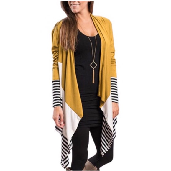 Sweaters - Mustard Draped Front Cardigan